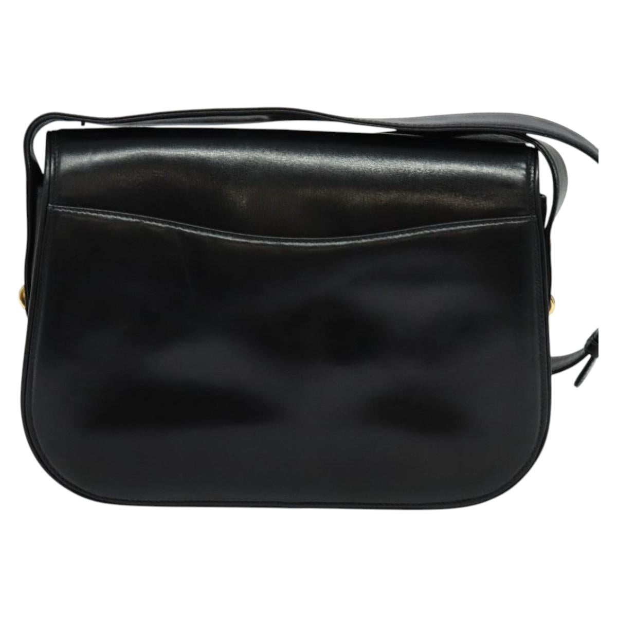 GUCCI Shoulder Bag Leather Black Gold Auth ep8582