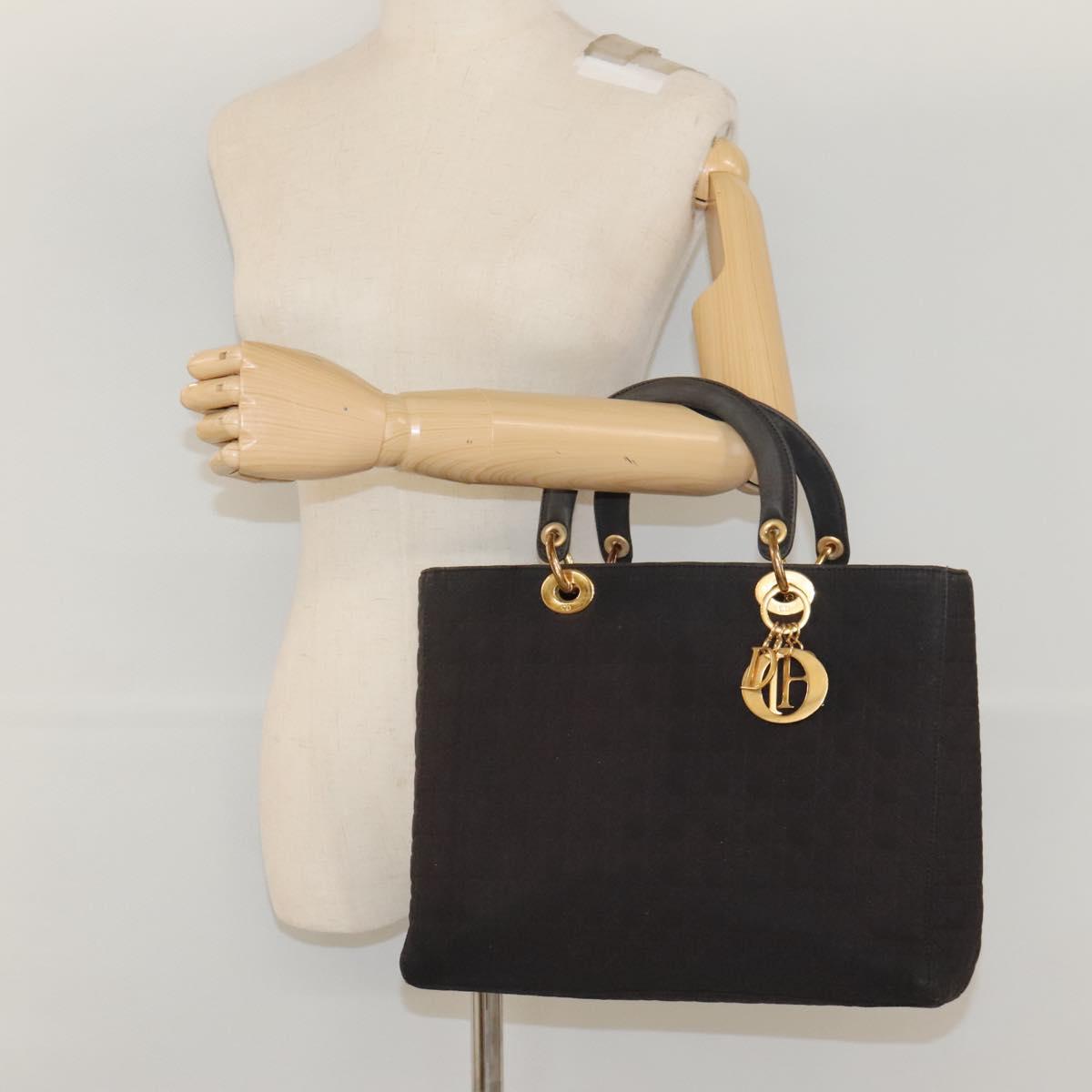 Christian Dior Canage Hand Bag Nylon Brown Gold Auth ep8590
