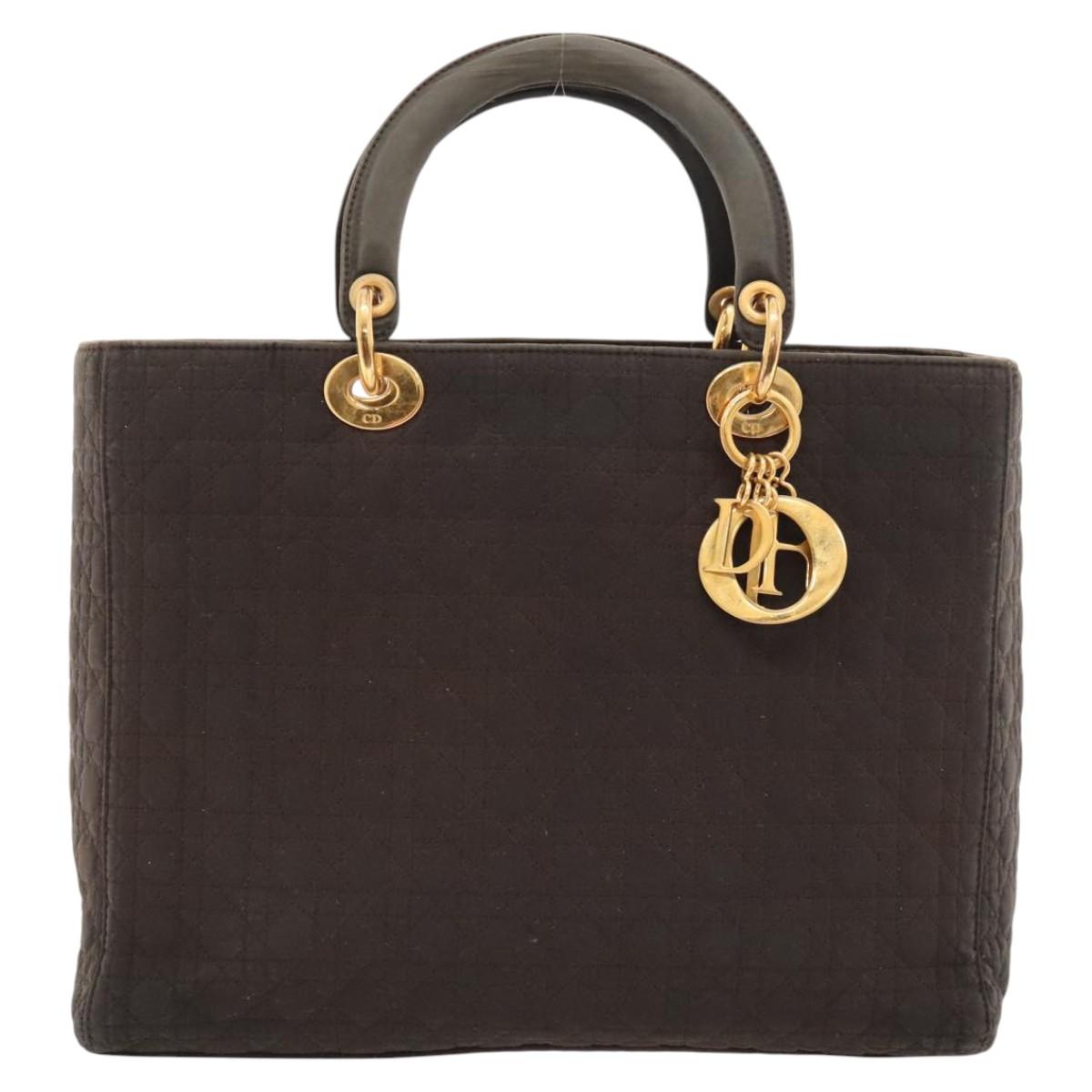 Christian Dior Canage Hand Bag Nylon Brown Gold Auth ep8590