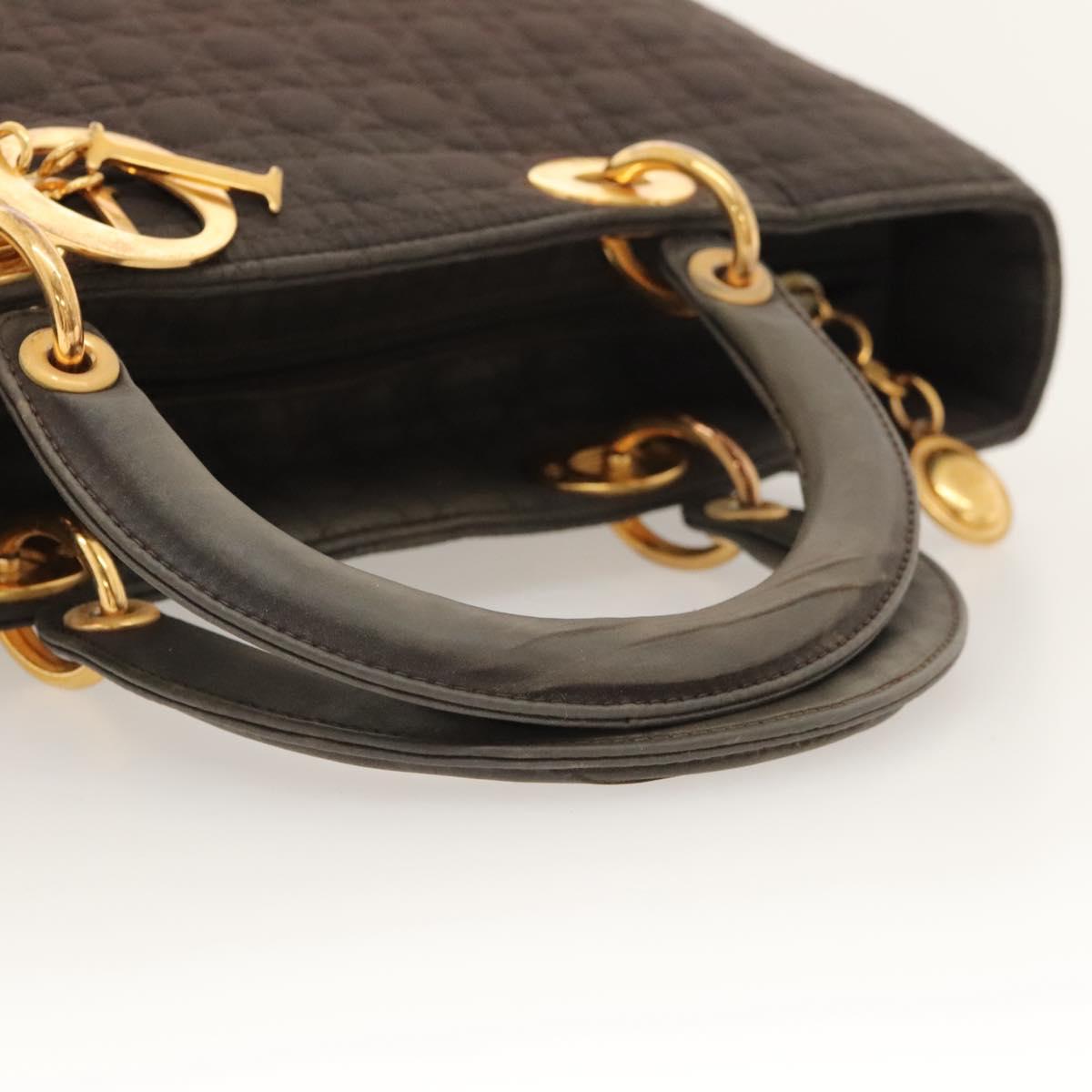 Christian Dior Canage Hand Bag Nylon Brown Gold Auth ep8590