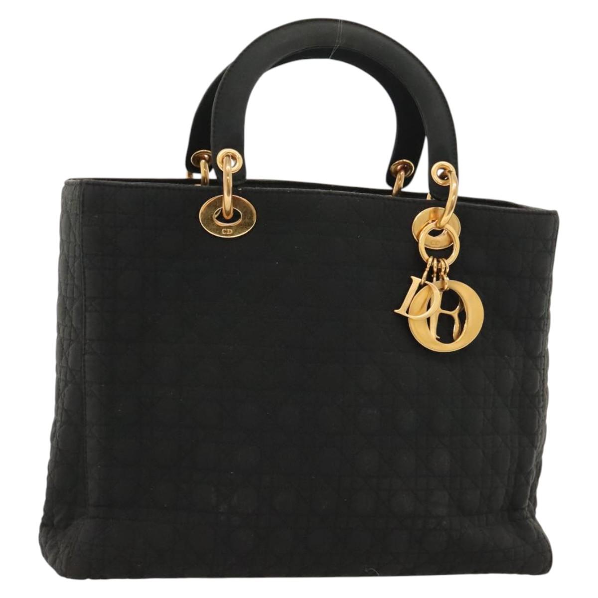 Christian Dior Canage Hand Bag Nylon Black Gold Auth ep8591