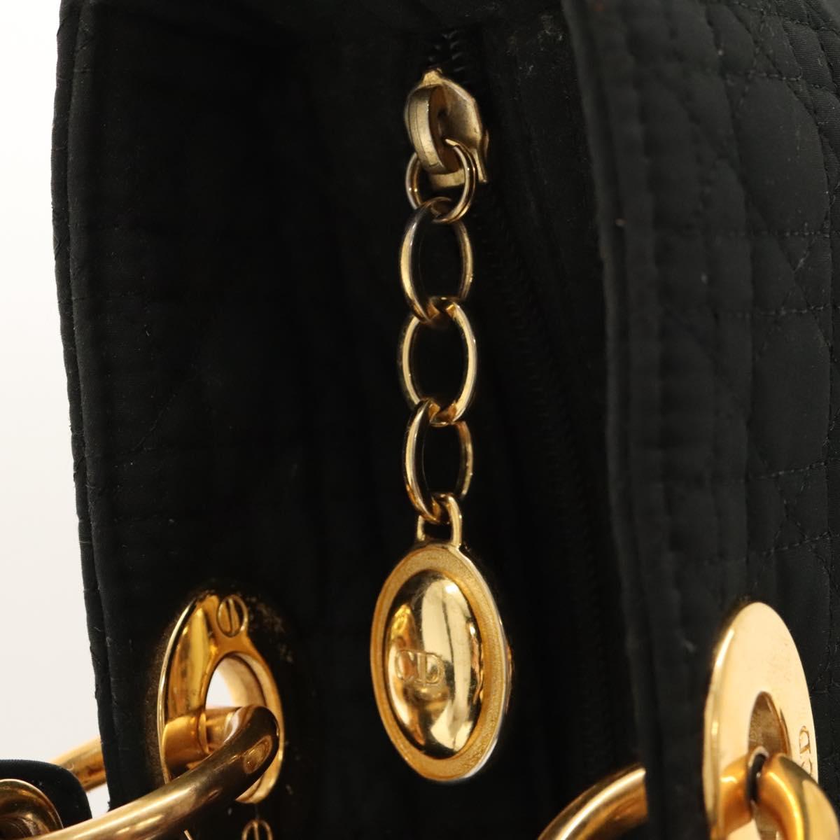Christian Dior Canage Hand Bag Nylon Black Gold Auth ep8591