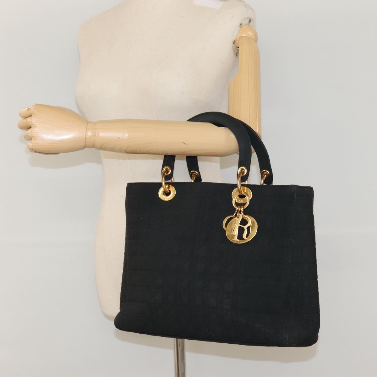 Christian Dior Canage Hand Bag Nylon Black Gold Auth ep8591