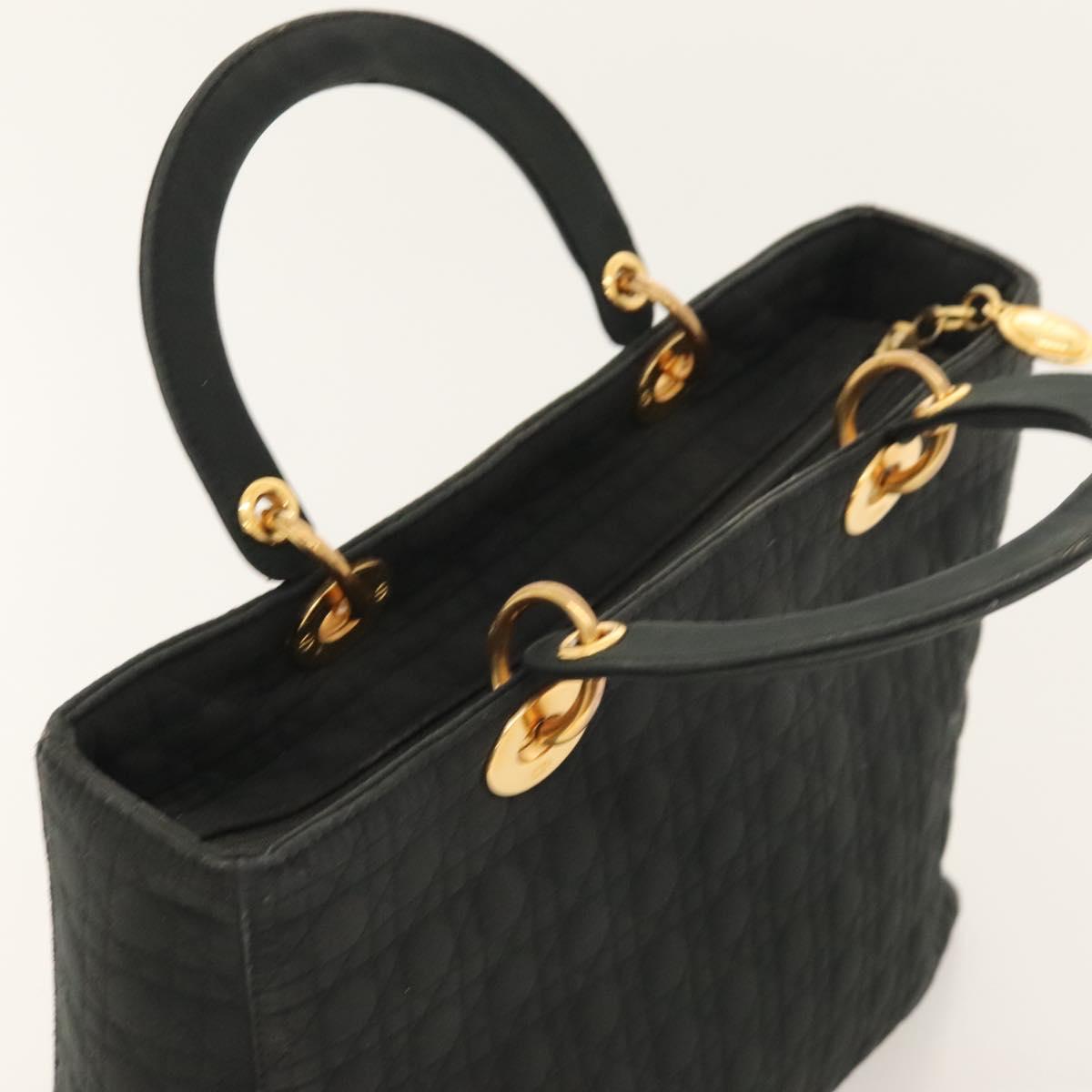 Christian Dior Canage Hand Bag Nylon Black Gold Auth ep8591