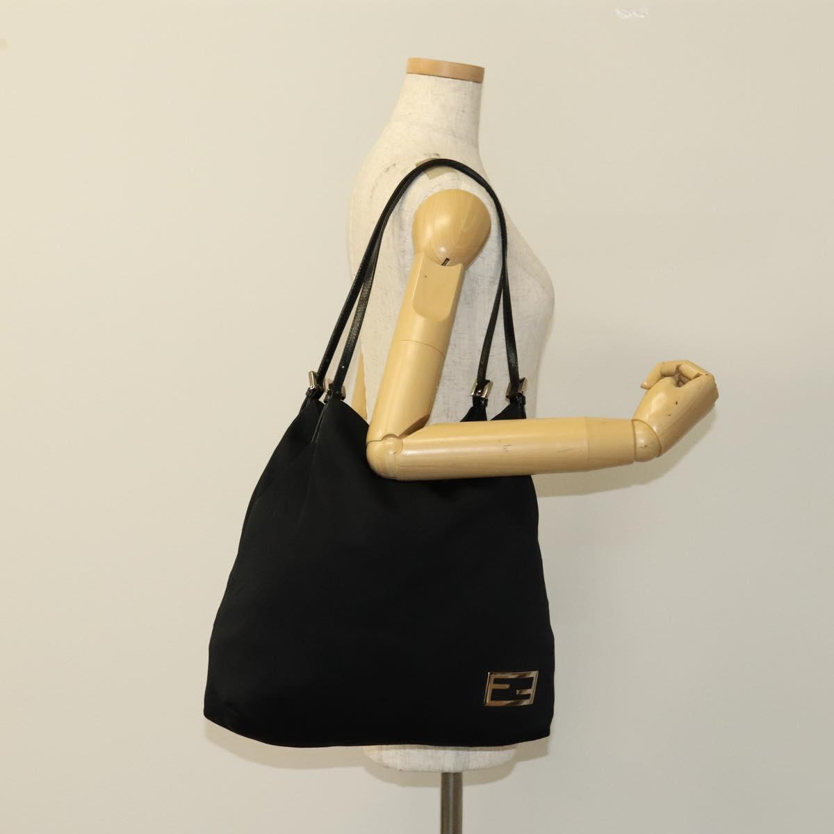 FENDI Tote Bag Nylon Black Silver Auth ep8593
