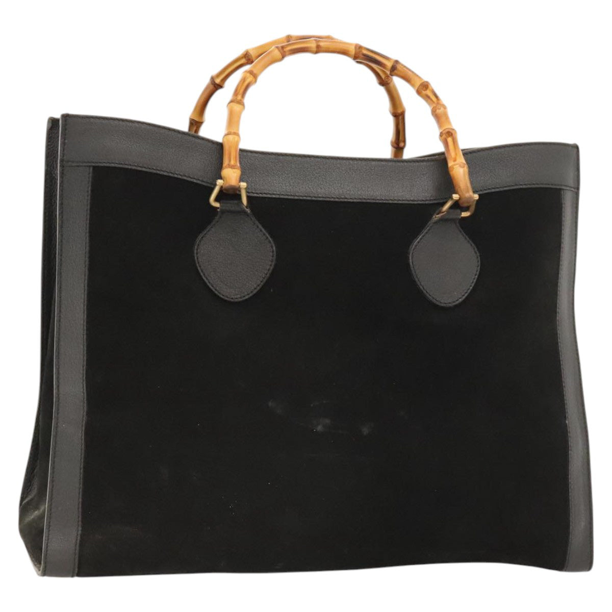 GUCCI Bamboo Hand Bag Suede Black Gold 002 1186 0260 Auth ep8603