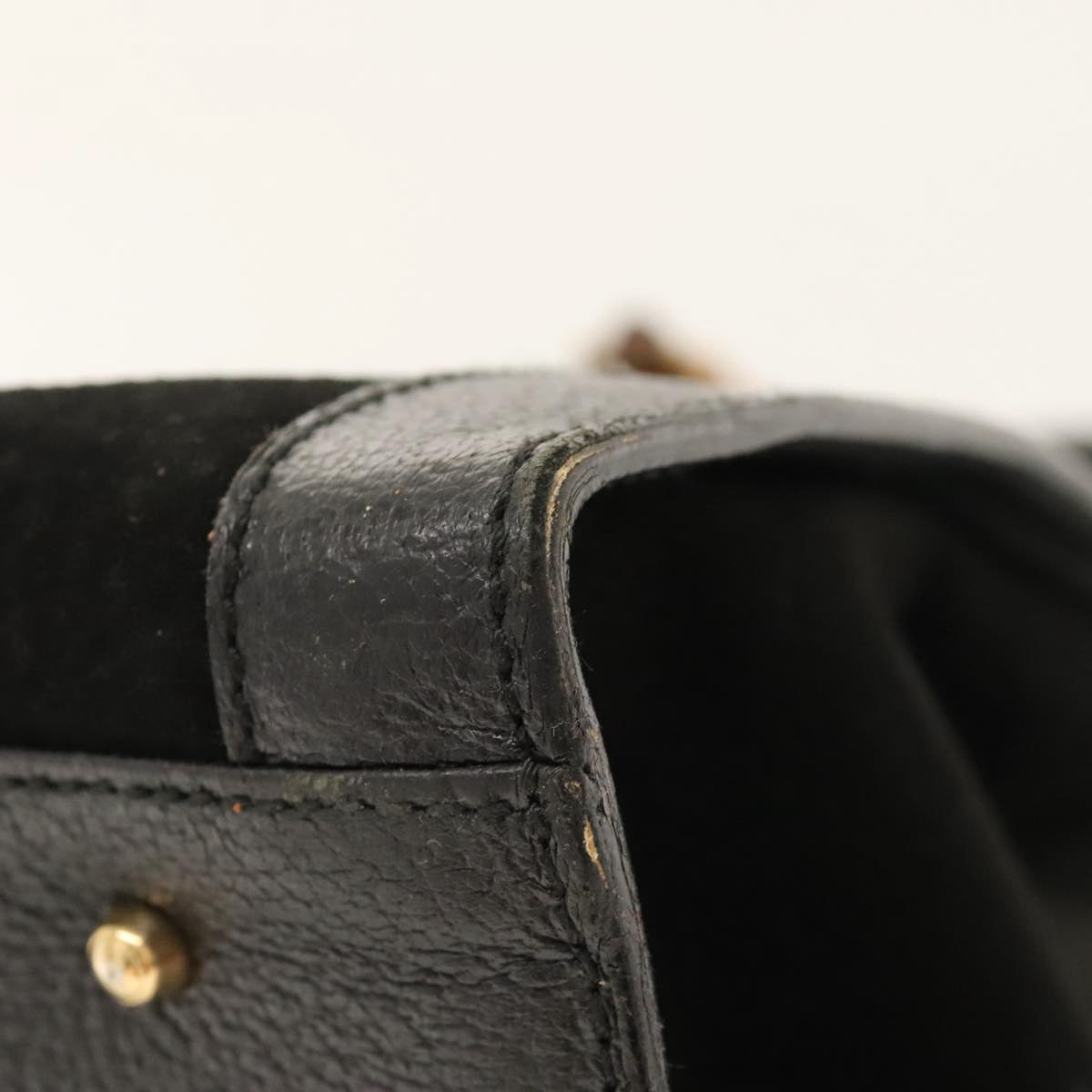 GUCCI Bamboo Hand Bag Suede Black Gold 002 1186 0260 Auth ep8603