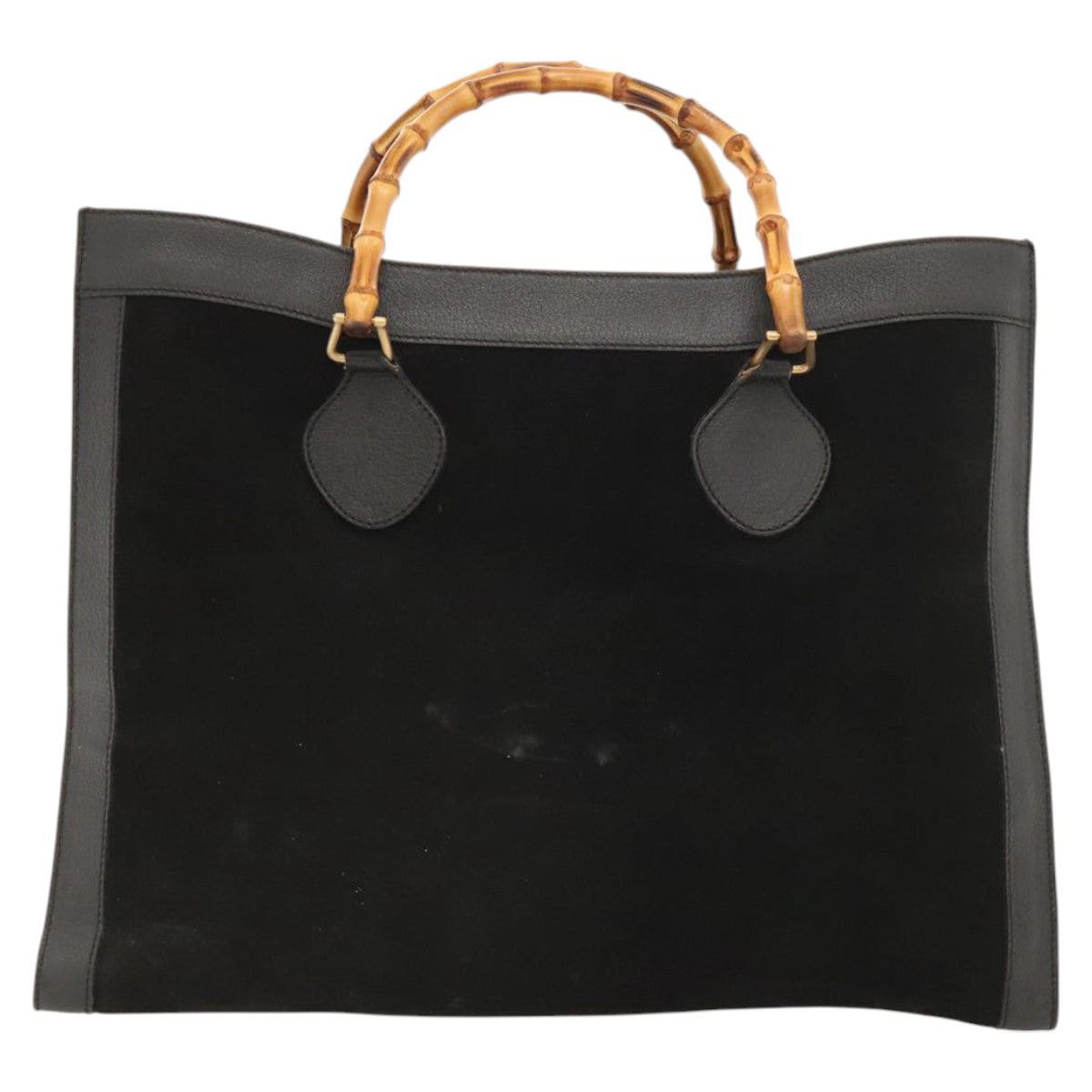 GUCCI Bamboo Hand Bag Suede Black Gold 002 1186 0260 Auth ep8603