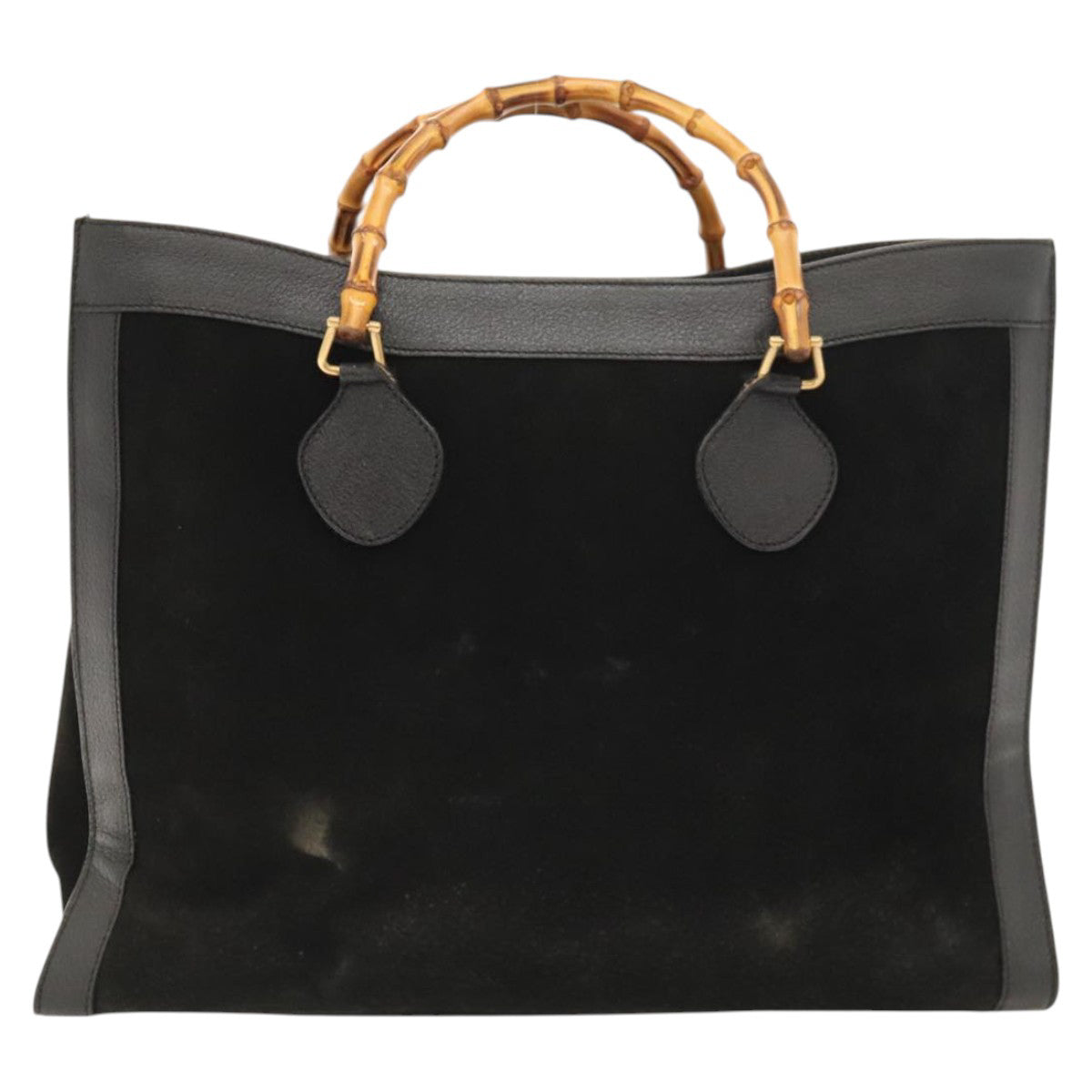 GUCCI Bamboo Hand Bag Suede Black Gold 002 1186 0260 Auth ep8603