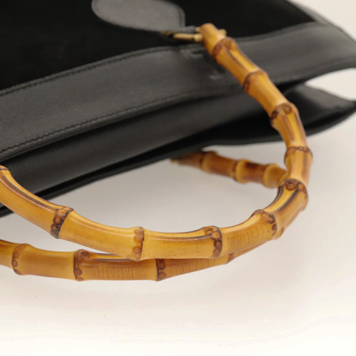 GUCCI Bamboo Hand Bag Suede Black Gold 002 1186 0260 Auth ep8603