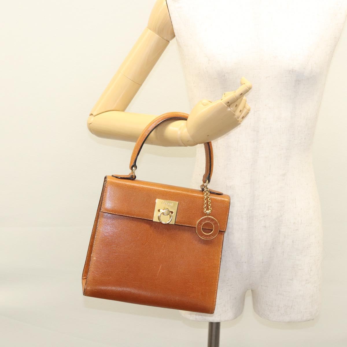 CELINE Hand Bag Leather Brown Gold Auth ep8641