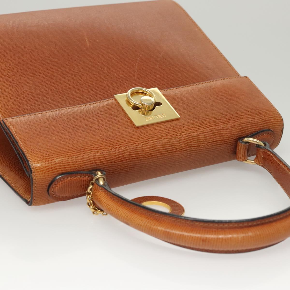 CELINE Hand Bag Leather Brown Gold Auth ep8641