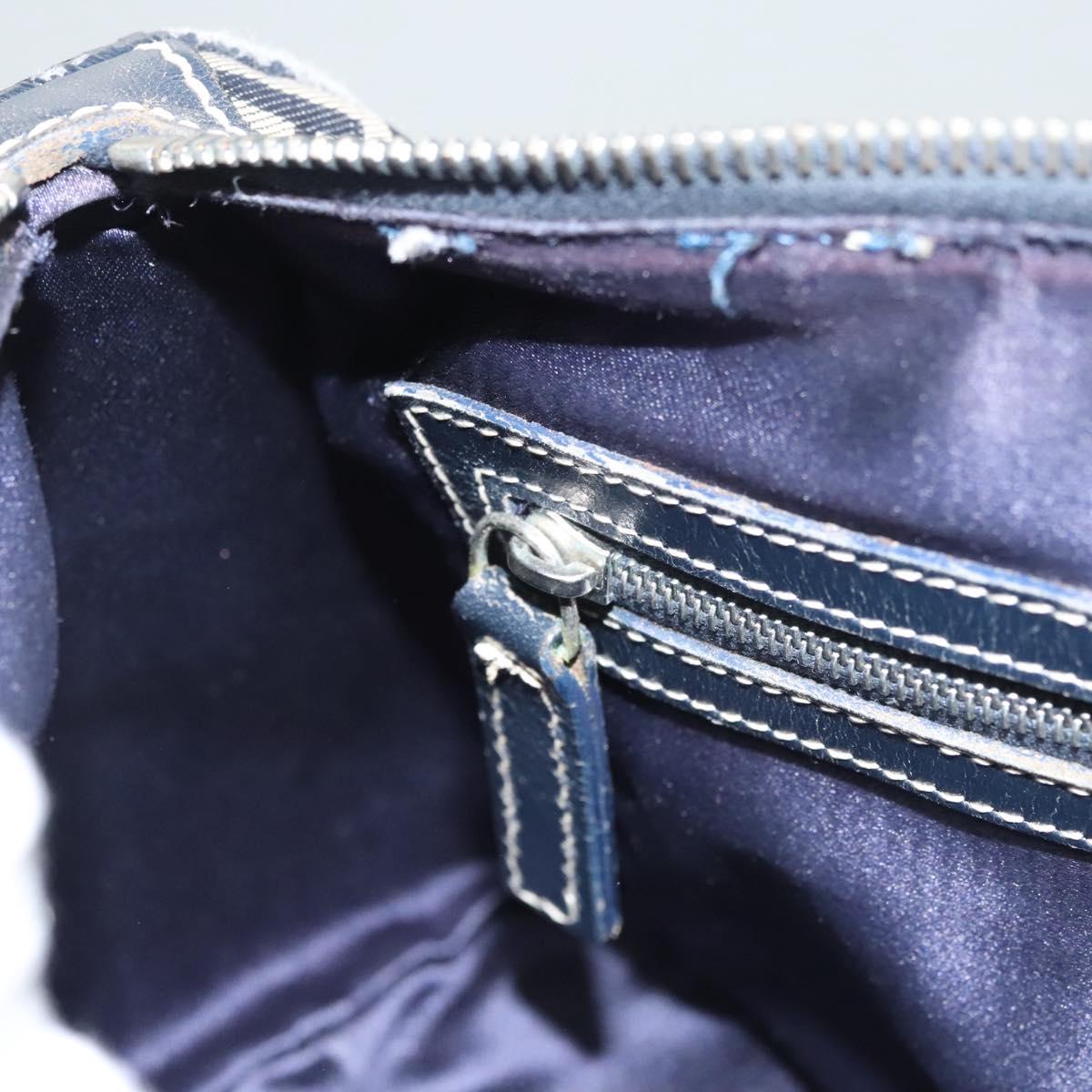 FENDI Zucchino Canvas Hand Bag Navy Silver Auth ep8665