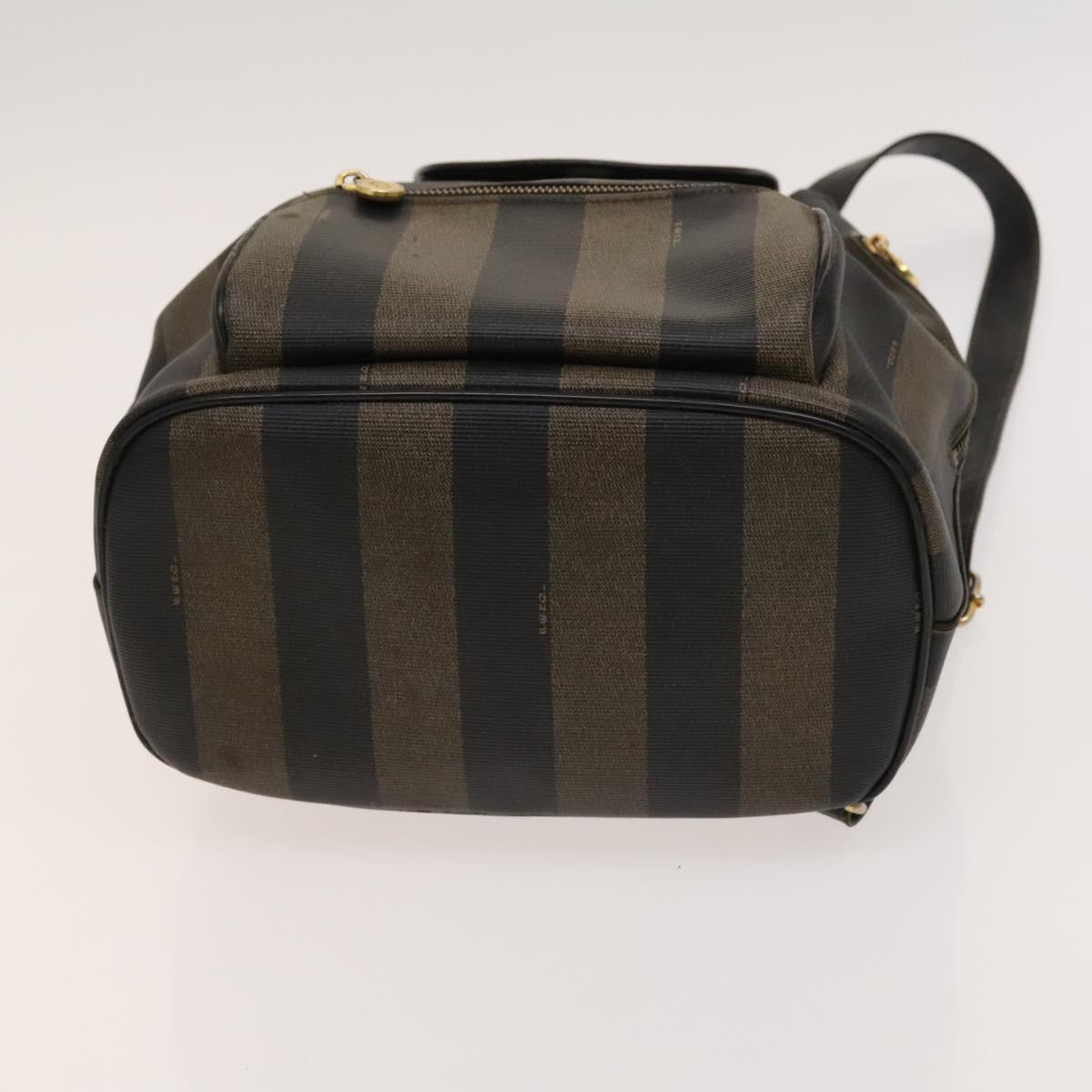 FENDI Pecan Canvas Backpack Brown Black gold Auth ep8678