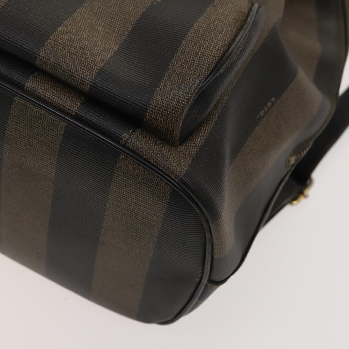 FENDI Pecan Canvas Backpack Brown Black gold Auth ep8678