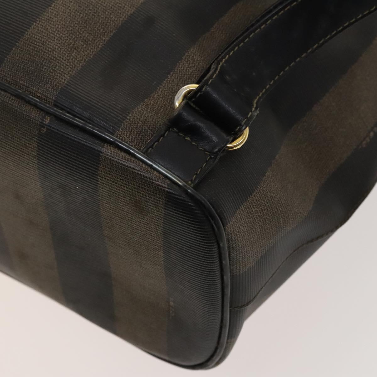 FENDI Pecan Canvas Backpack Brown Black gold Auth ep8678