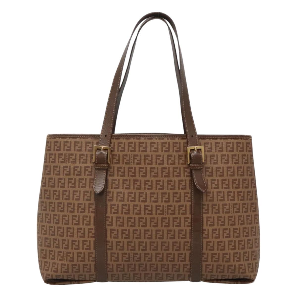 FENDI Zucchino Canvas Tote Bag Beige Gold Auth ep8686