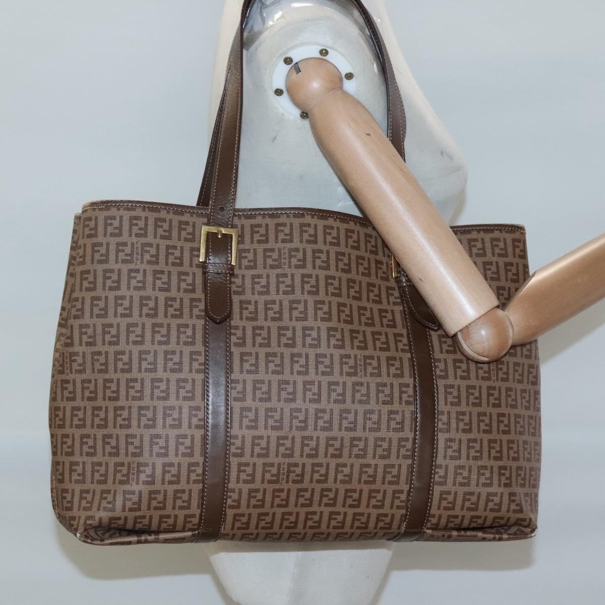 FENDI Zucchino Canvas Tote Bag Beige Gold Auth ep8686