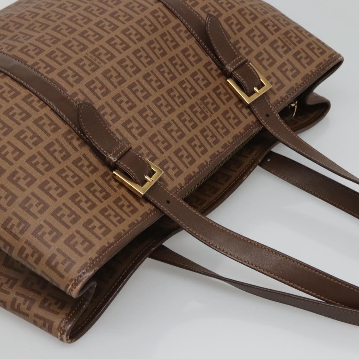 FENDI Zucchino Canvas Tote Bag Beige Gold Auth ep8686