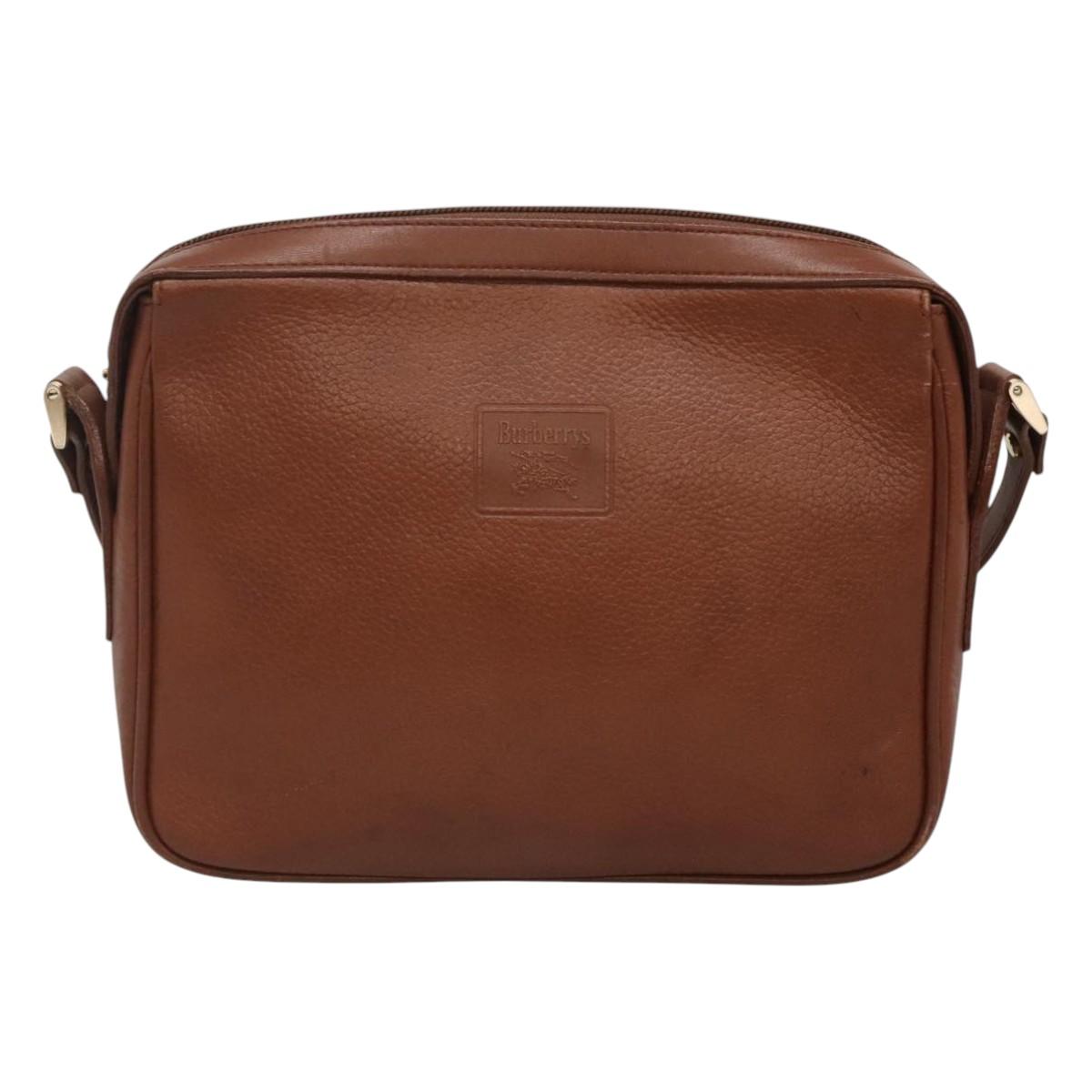 Burberrys Shoulder Bag Leather Brown Gold Auth ep8702