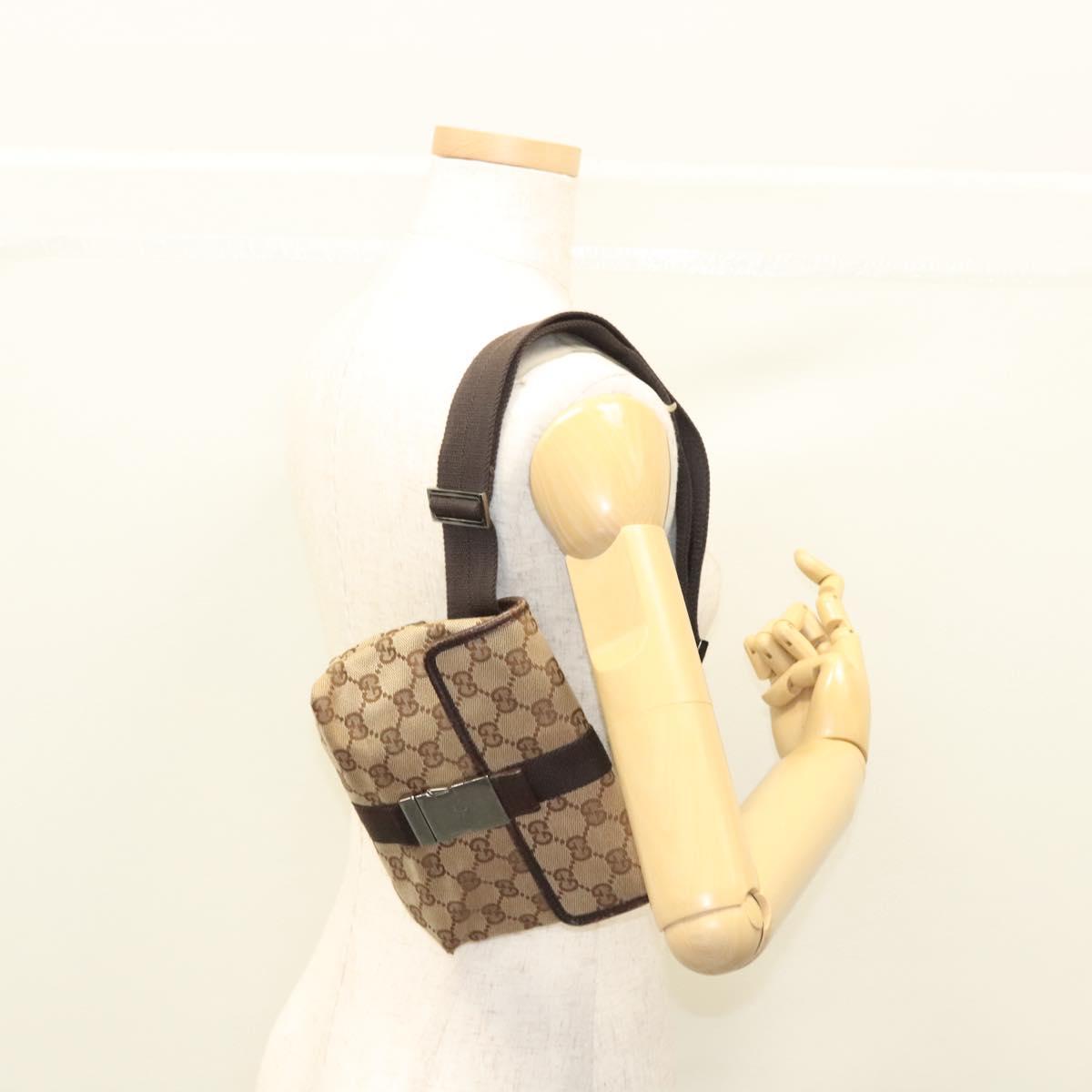 GUCCI GG Canvas Waist bag Beige Silver 131236 Auth ep8703