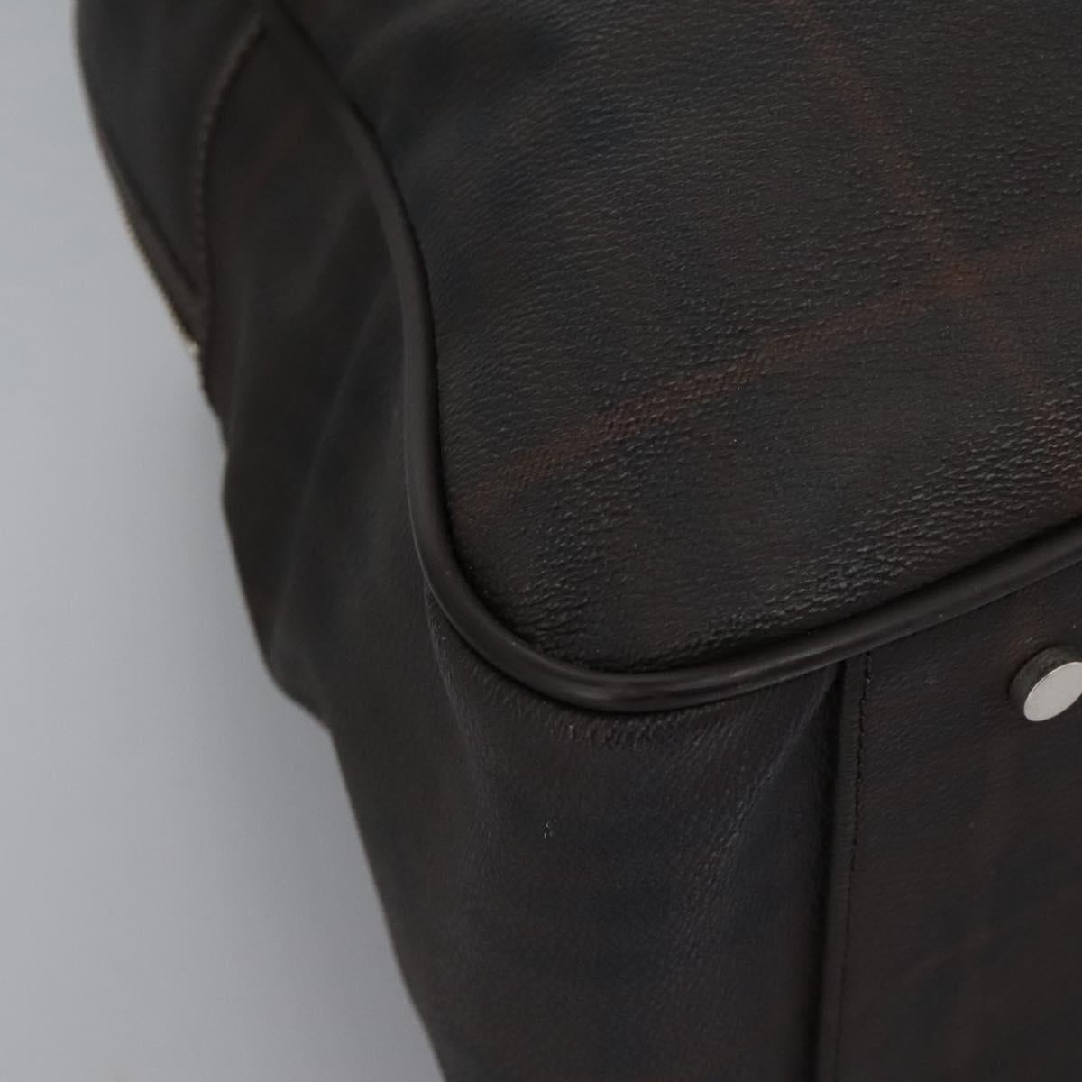 BURBERRY Nova Check Boston Bag PVC Leather Brown Silver Auth ep8729