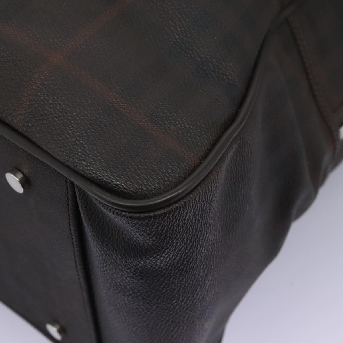 BURBERRY Nova Check Boston Bag PVC Leather Brown Silver Auth ep8729