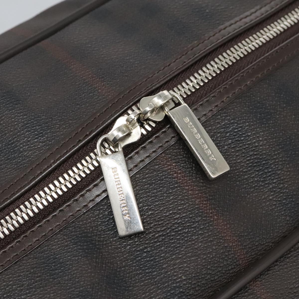 BURBERRY Nova Check Boston Bag PVC Leather Brown Silver Auth ep8729