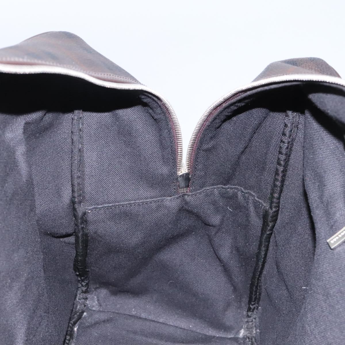 BURBERRY Nova Check Boston Bag PVC Leather Brown Silver Auth ep8729