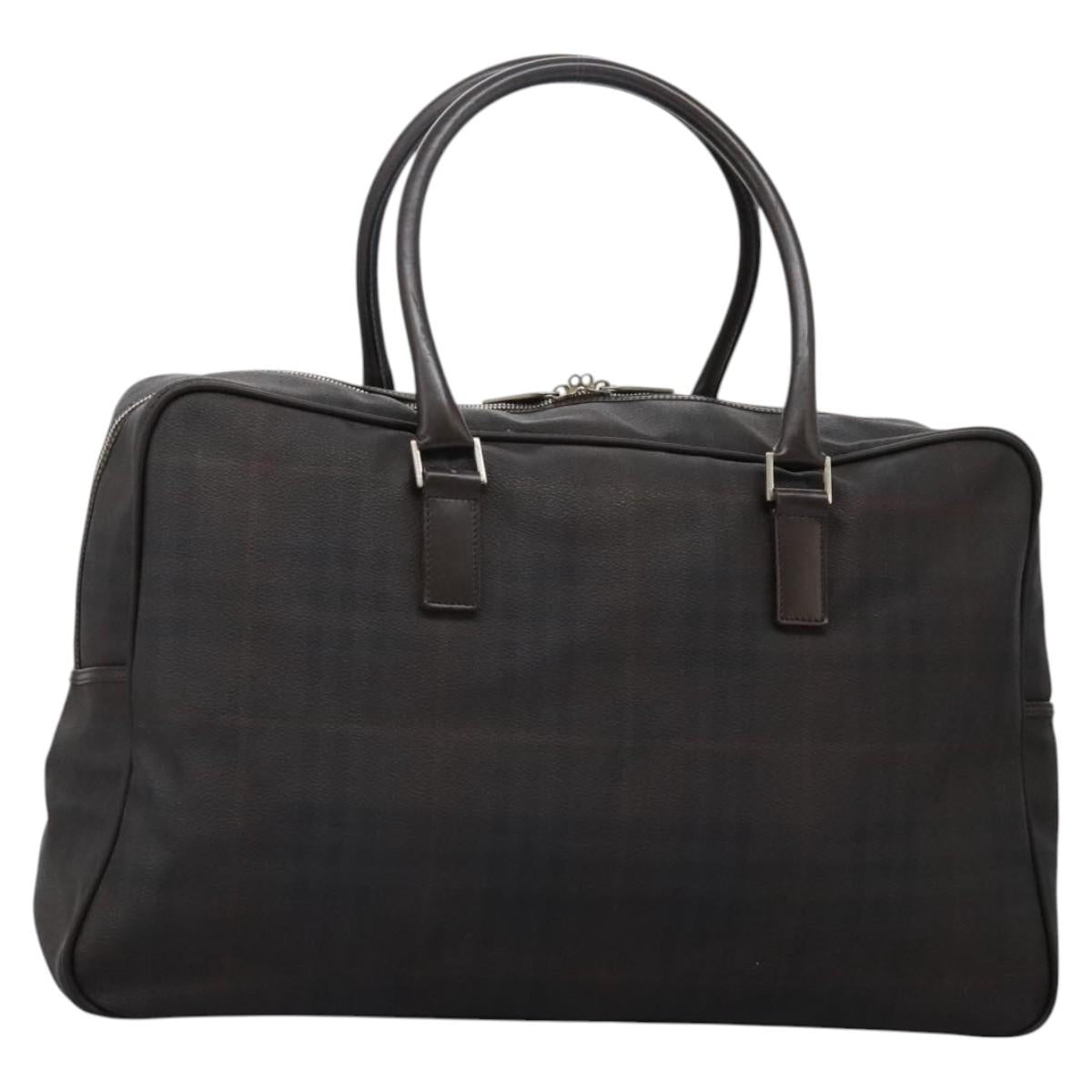 BURBERRY Nova Check Boston Bag PVC Leather Brown Silver Auth ep8729