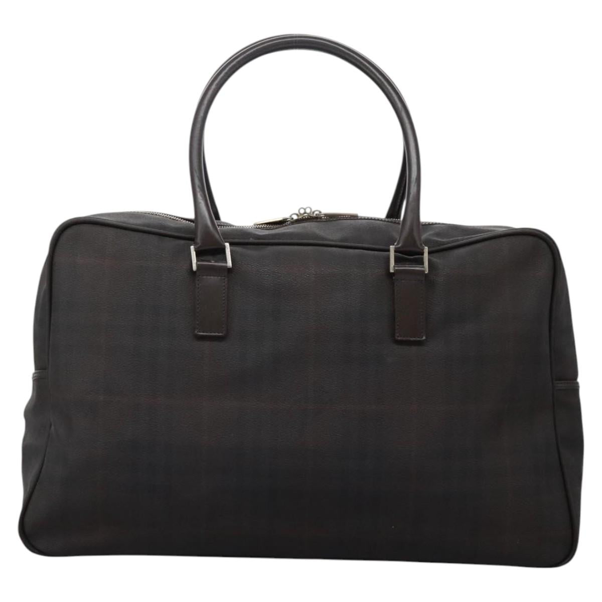 BURBERRY Nova Check Boston Bag PVC Leather Brown Silver Auth ep8729