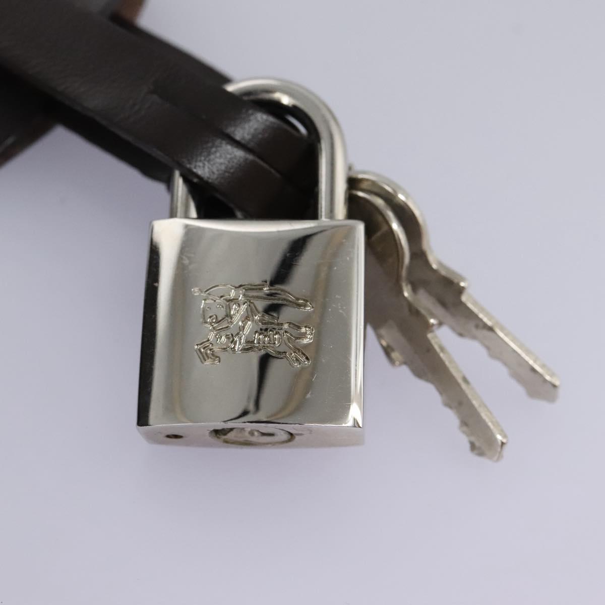 BURBERRY Nova Check Boston Bag PVC Leather Brown Silver Auth ep8729