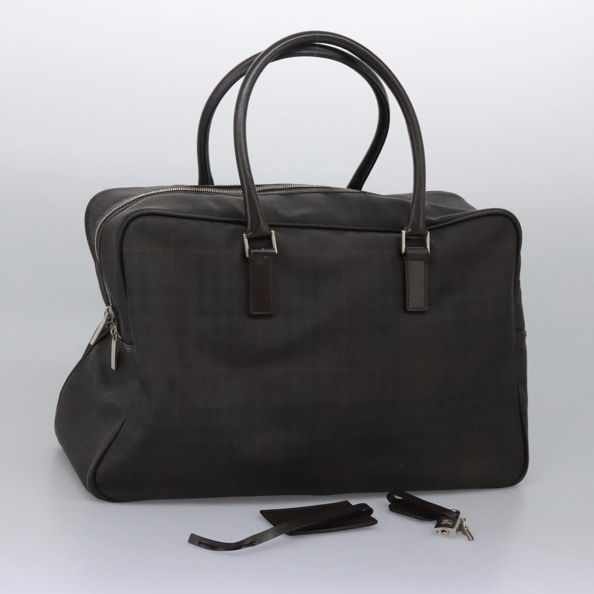 BURBERRY Nova Check Boston Bag PVC Leather Brown Silver Auth ep8729