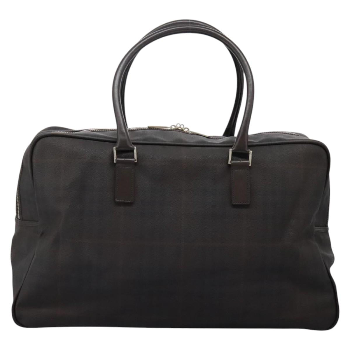 BURBERRY Nova Check Boston Bag PVC Leather Brown Silver Auth ep8729