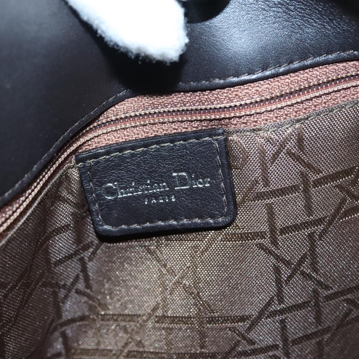 Christian Dior Maris Pearl Shoulder Bag Leather Black Silver Auth ep8734