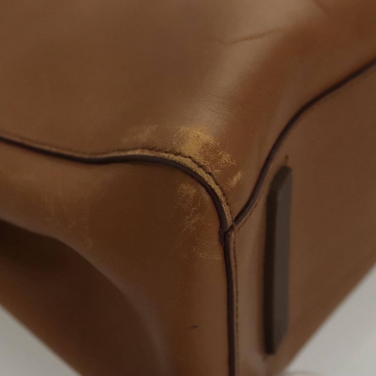 PRADA Hand Bag Leather Brown Silver Auth ep8741