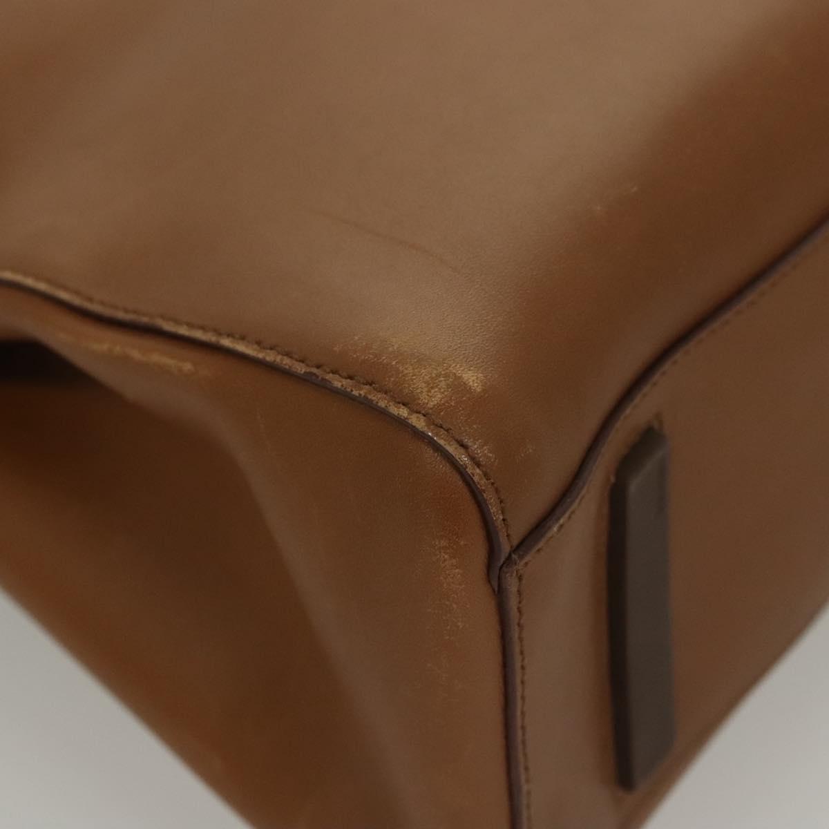 PRADA Hand Bag Leather Brown Silver Auth ep8741