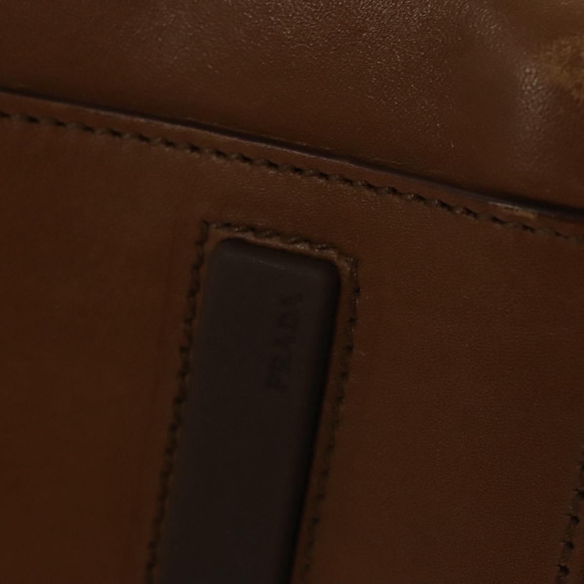 PRADA Hand Bag Leather Brown Silver Auth ep8741