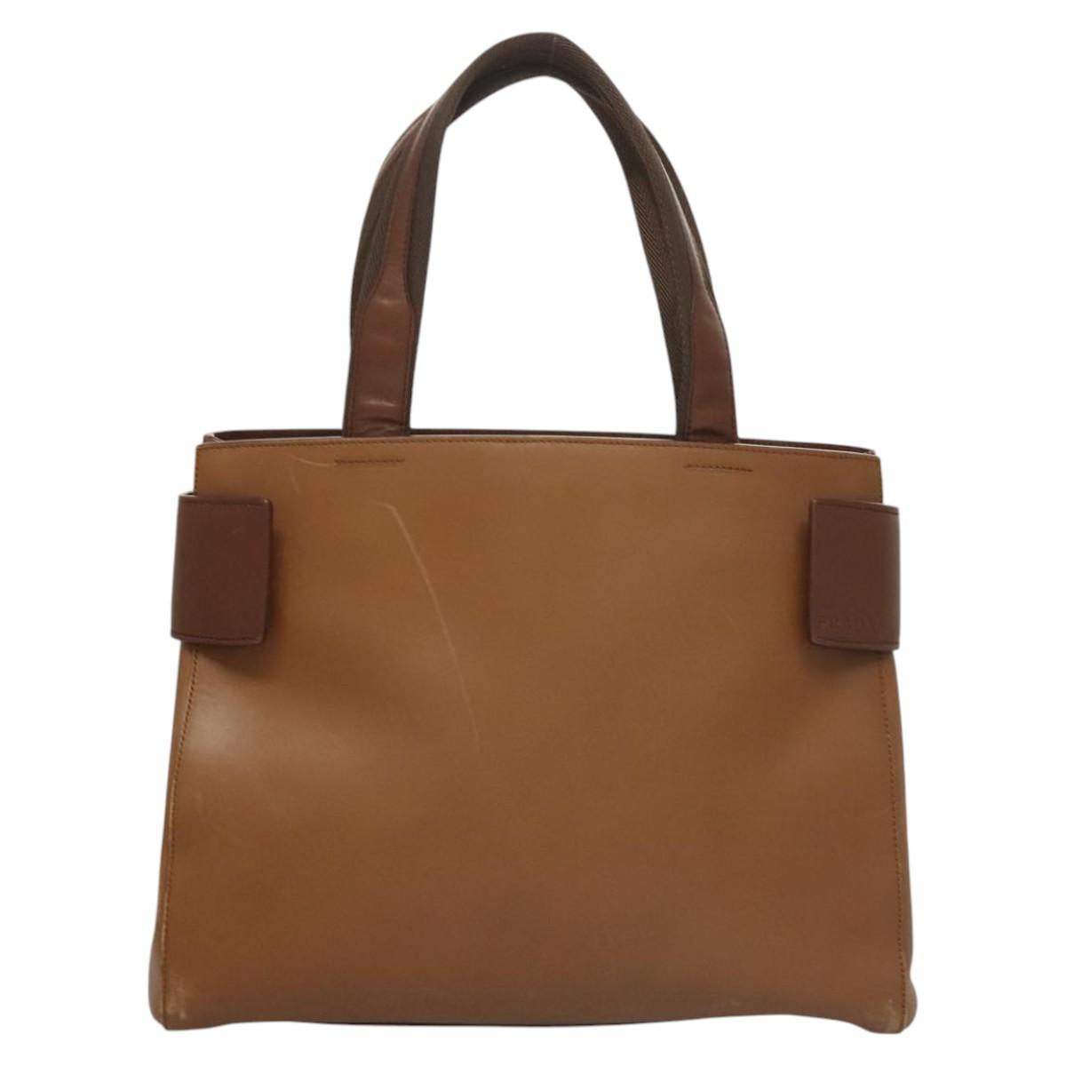 PRADA Hand Bag Leather Brown Silver Auth ep8741