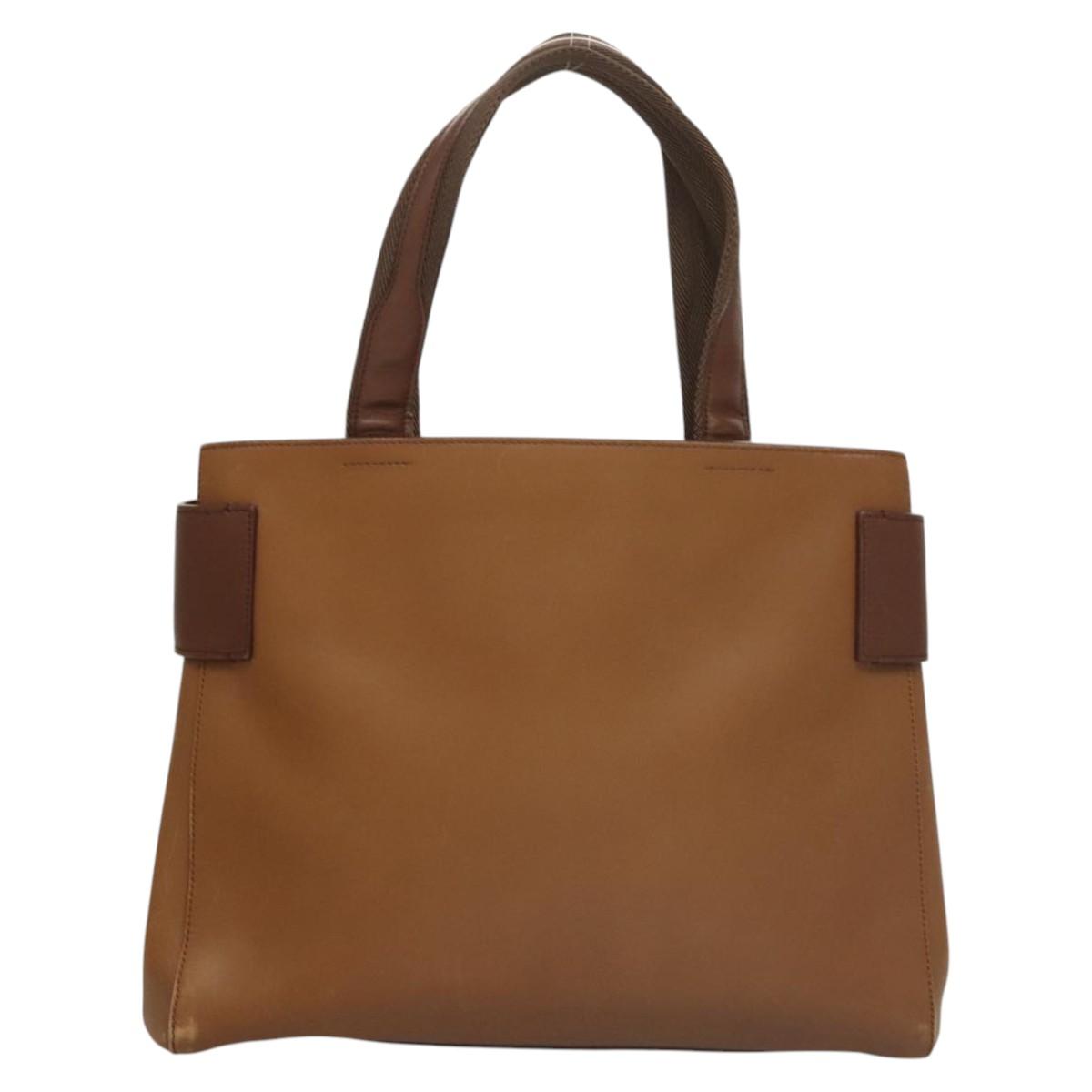 PRADA Hand Bag Leather Brown Silver Auth ep8741