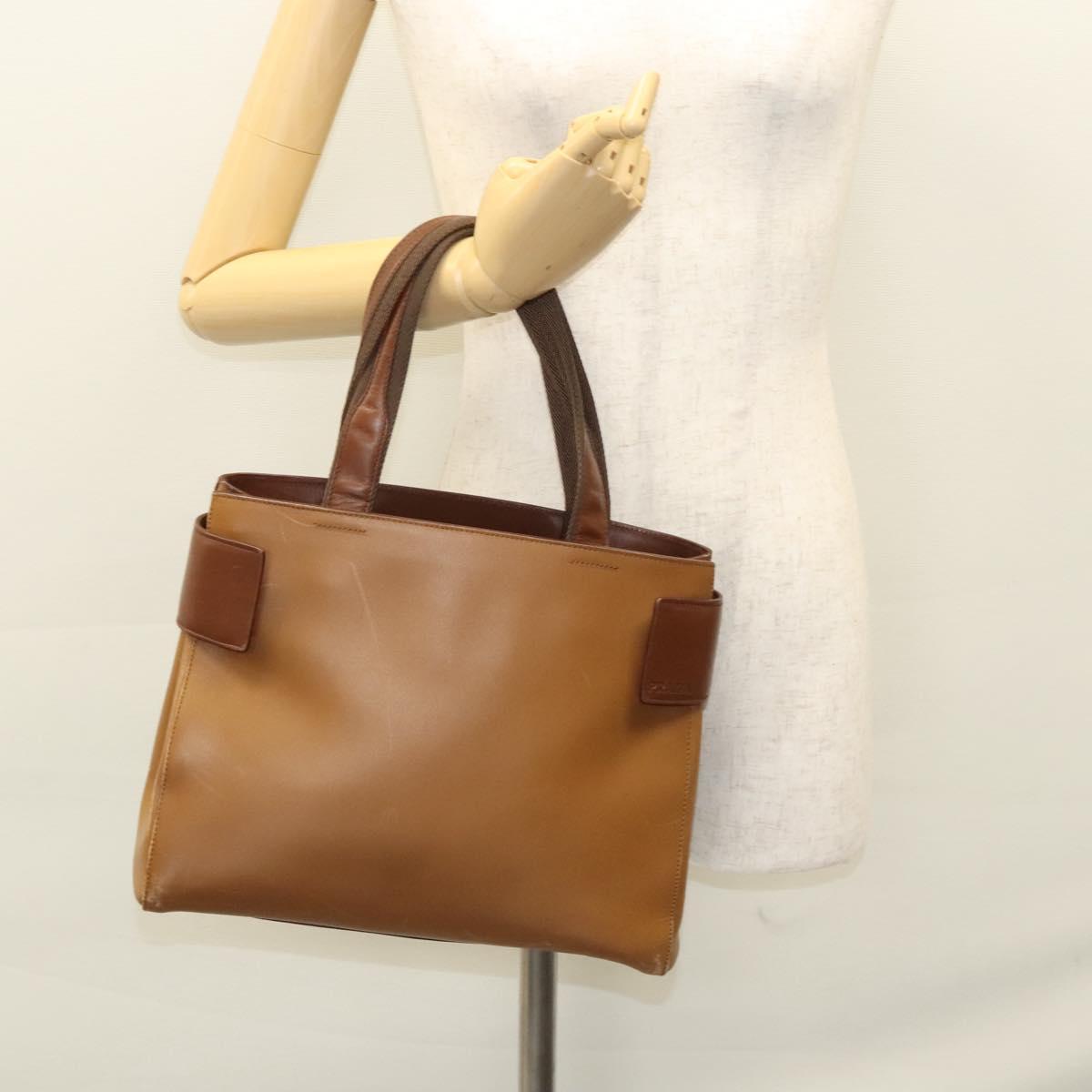 PRADA Hand Bag Leather Brown Silver Auth ep8741