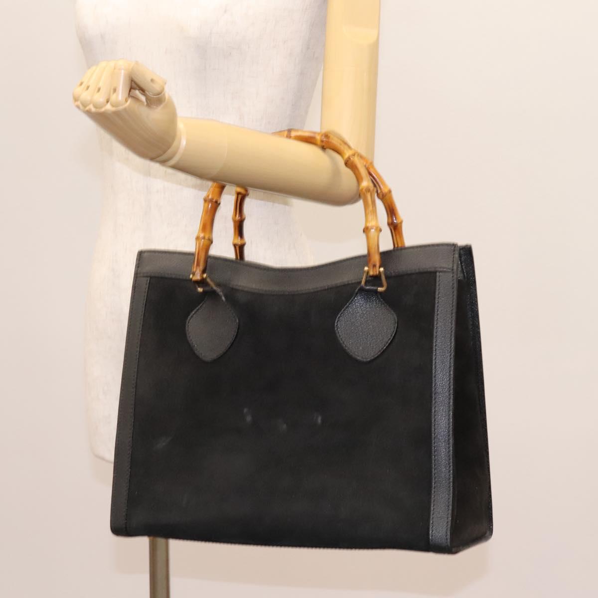 GUCCI Bamboo Hand Bag Suede Black Gold 002 28530260 0 Auth ep8747
