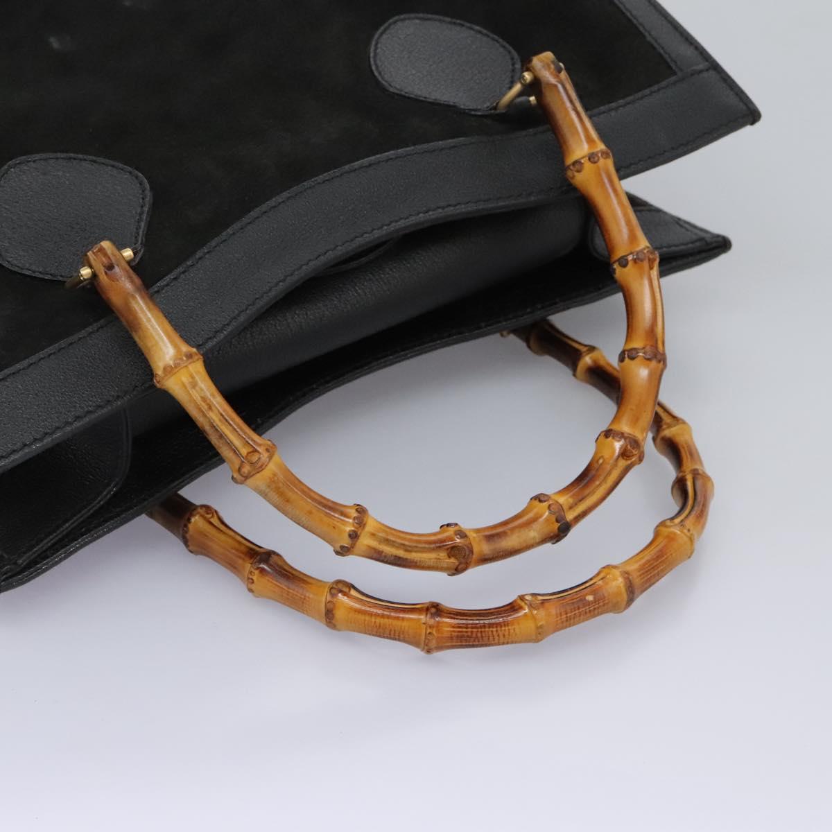 GUCCI Bamboo Hand Bag Suede Black Gold 002 28530260 0 Auth ep8747