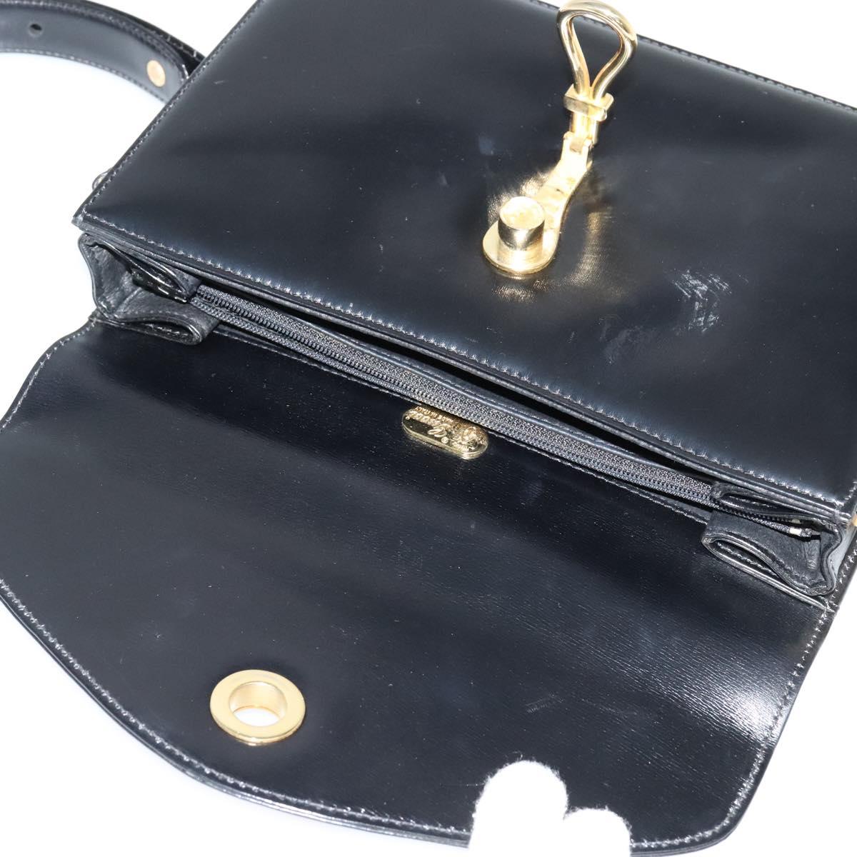GUCCI Shoulder Bag Leather Black Gold 001 109 0436 Auth ep8756