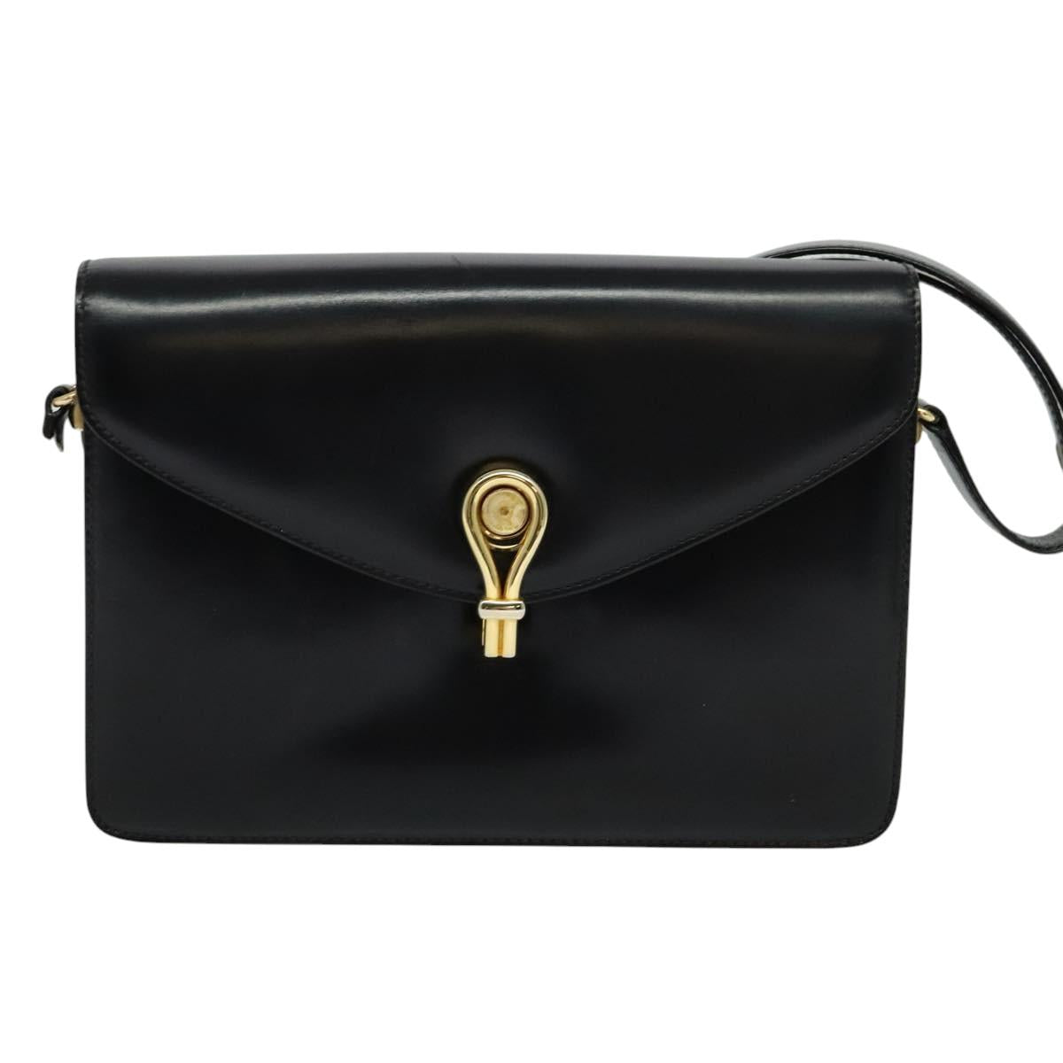 GUCCI Shoulder Bag Leather Black Gold 001 109 0436 Auth ep8756