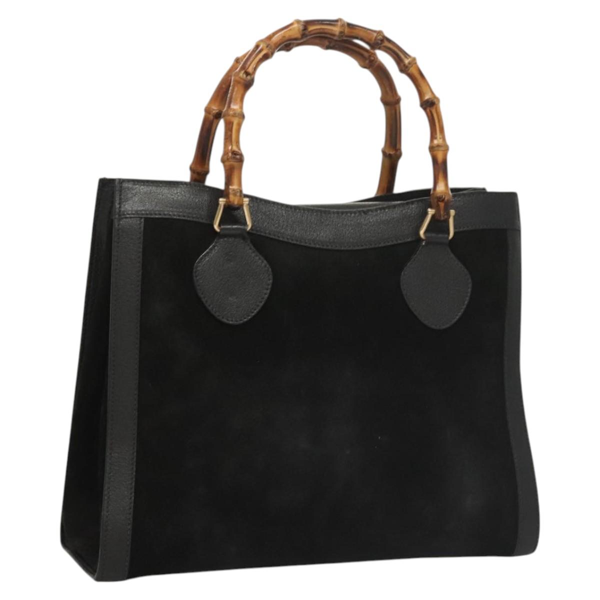 GUCCI Bamboo Hand Bag Suede Black Gold 002 0260 Auth ep8789