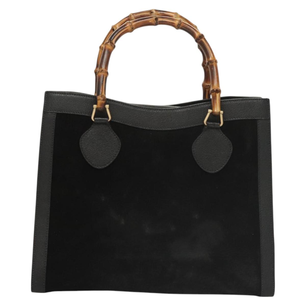 GUCCI Bamboo Hand Bag Suede Black Gold 002 0260 Auth ep8789