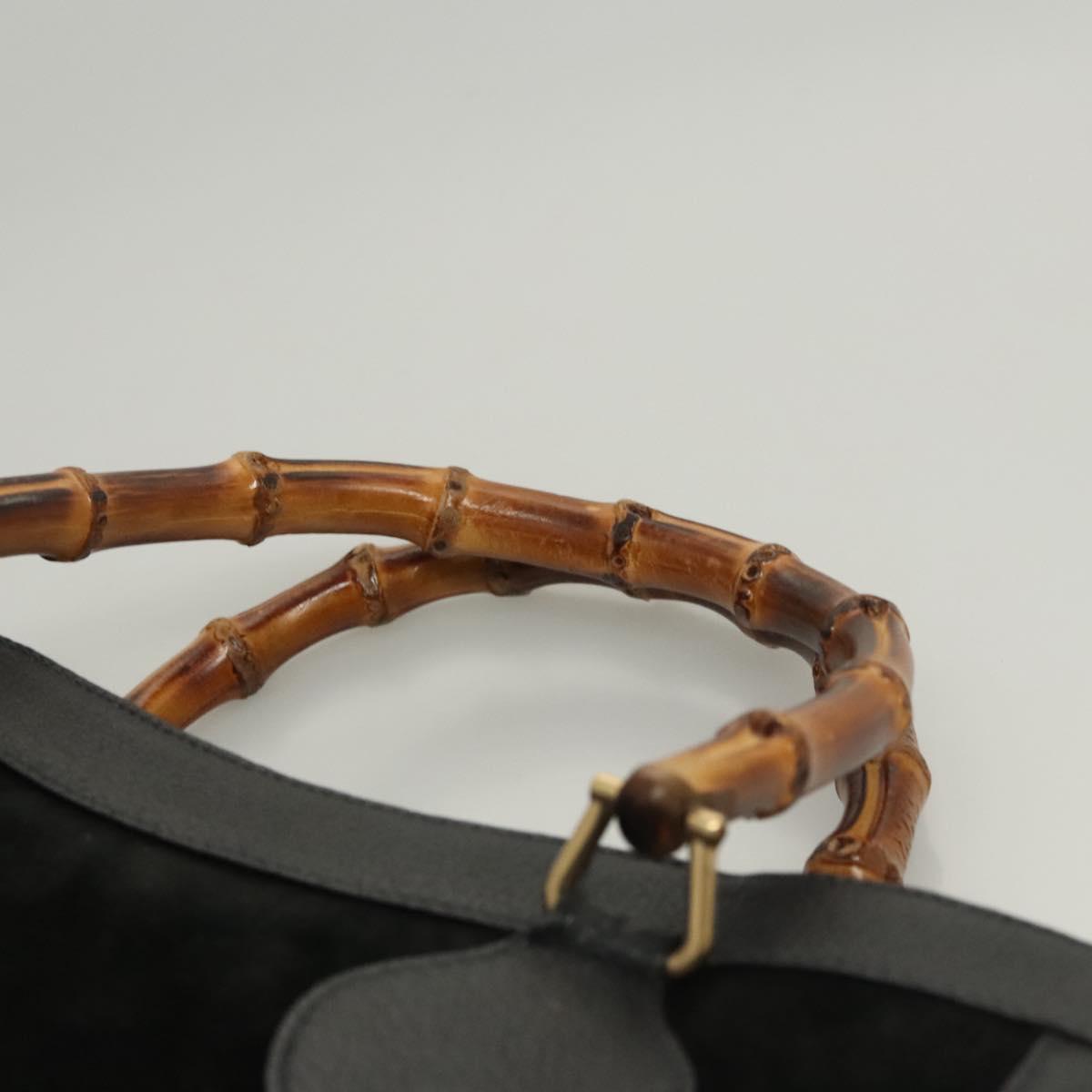 GUCCI Bamboo Hand Bag Suede Black Gold 002 0260 Auth ep8789