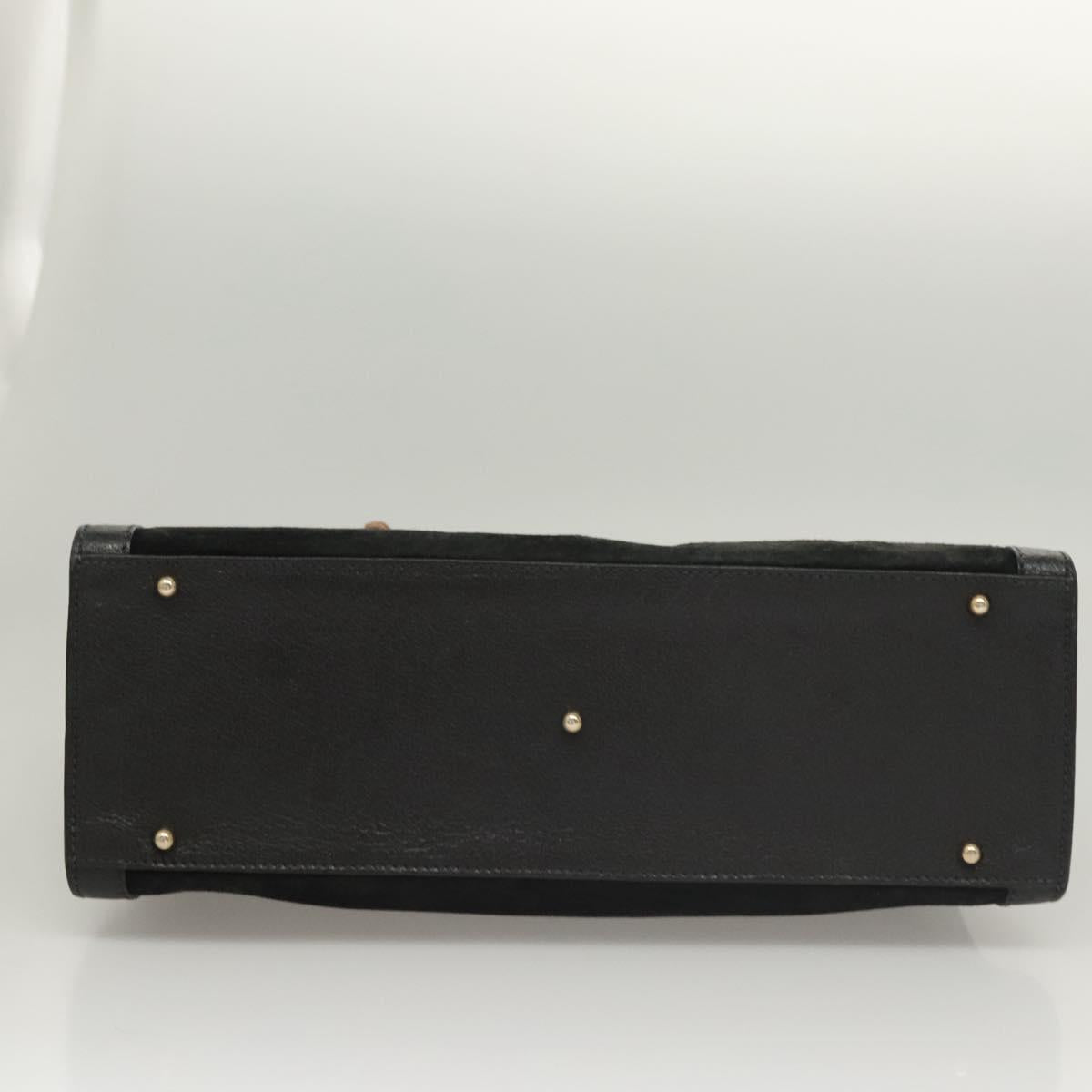 GUCCI Bamboo Hand Bag Suede Black Gold 002 0260 Auth ep8789