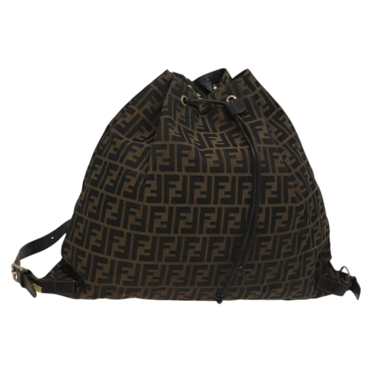 FENDI Zucca Canvas Backpack Brown Black gold Auth ep8792
